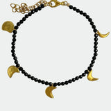 Golden Silver Moon Black Agate Beaded Bracelet gembea jewelry