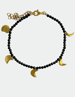 Golden Silver Moon Black Agate Beaded Bracelet gembea jewelry