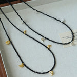 Golden Silver Moon Black Agate Beaded Necklace gembea jewelry