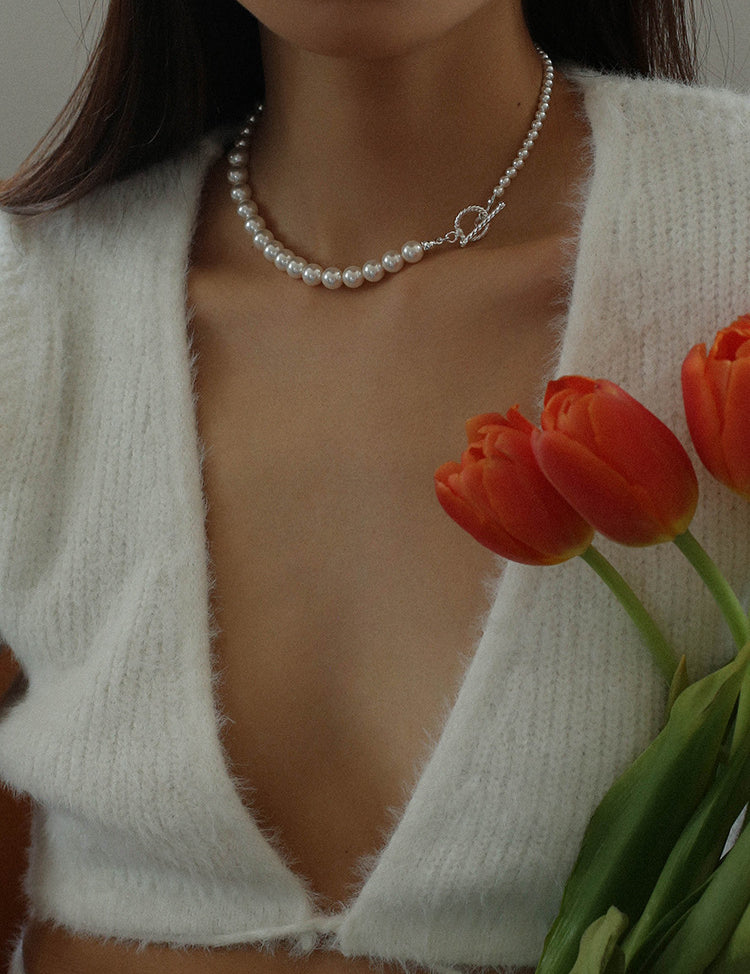 Gradient Artificial Pearl Collarbone Necklace-Gembea Jewelry