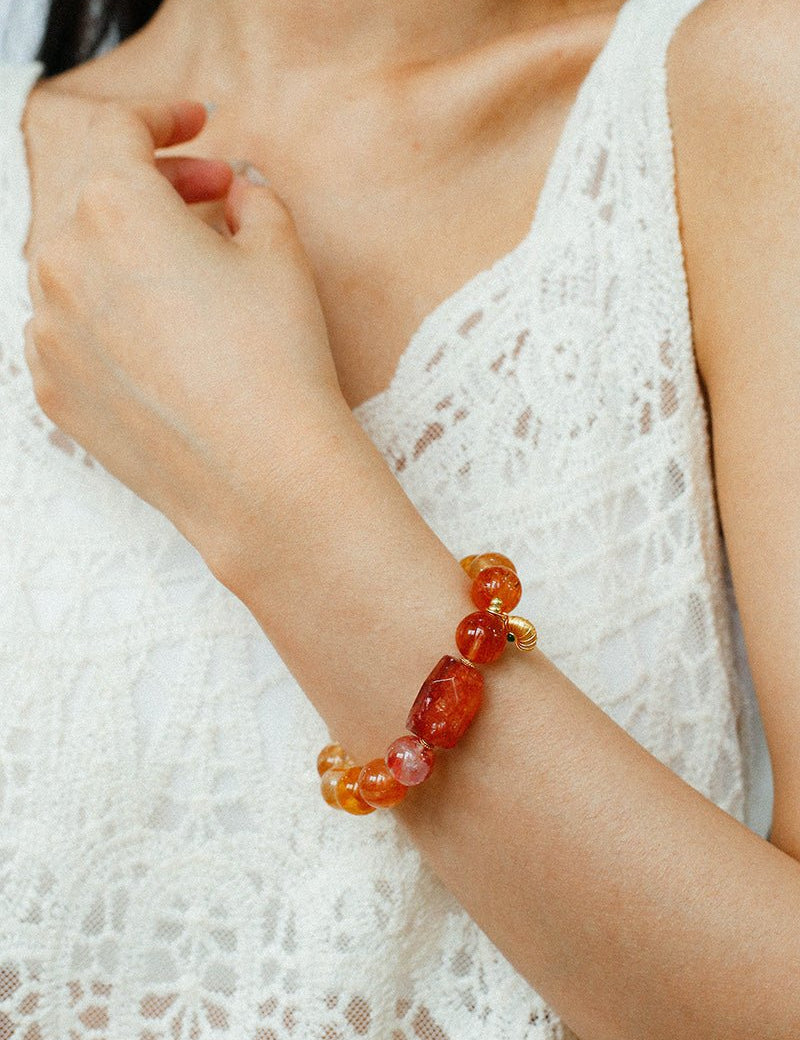 Gradient Red Yellow Resin Flower Beaded Bracelet gembea jewelry