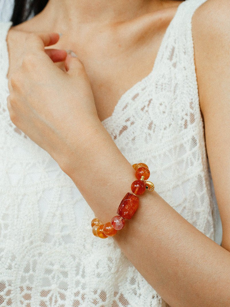 Gradient Red Yellow Resin Flower Beaded Bracelet gembea jewelry