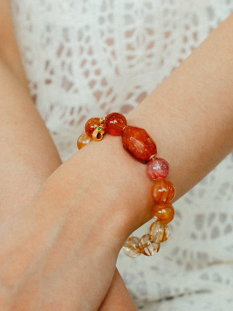 Gradient Red Yellow Resin Flower Beaded Bracelet gembea jewelry