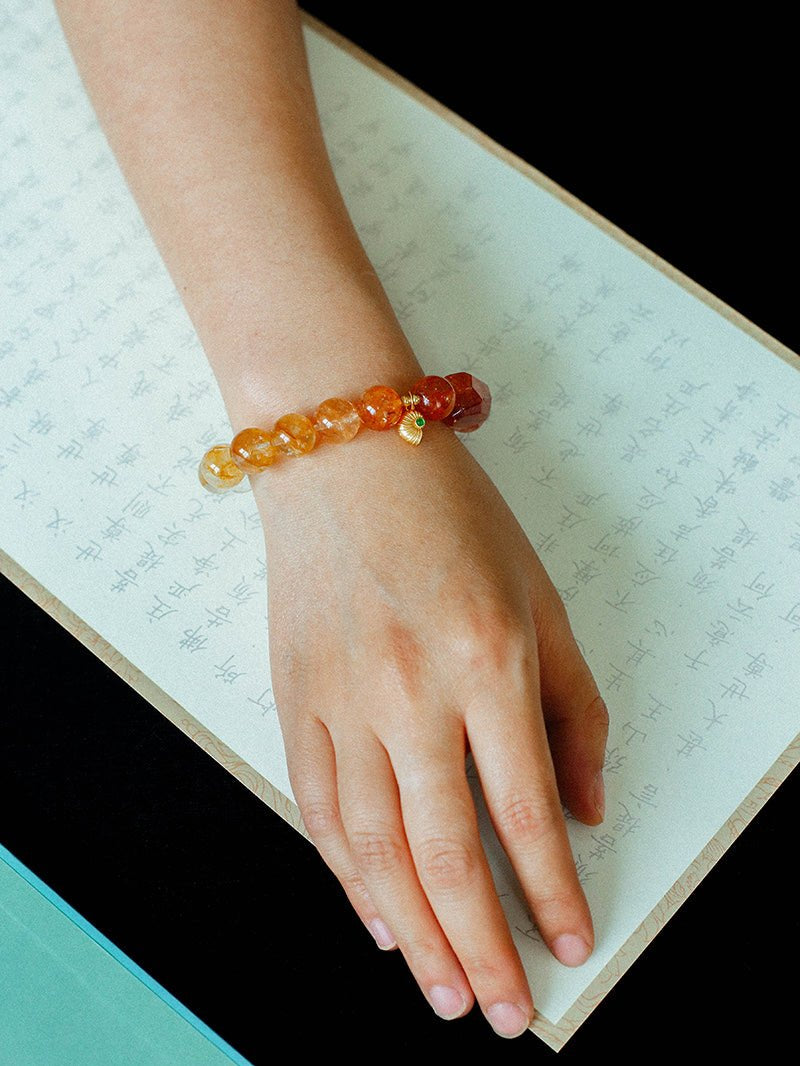 Gradient Red Yellow Resin Flower Beaded Bracelet gembea jewelry