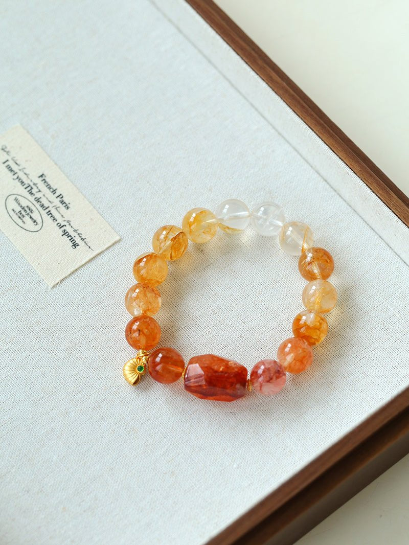 Gradient Red Yellow Resin Flower Beaded Bracelet gembea jewelry