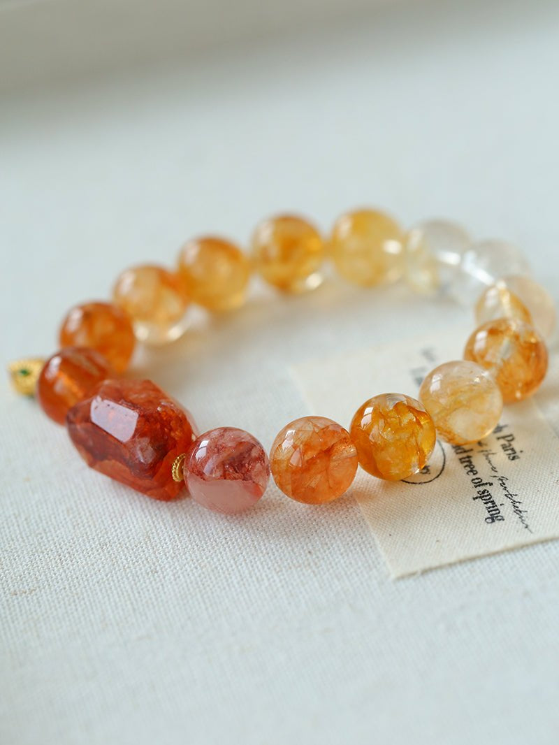 Gradient Red Yellow Resin Flower Beaded Bracelet gembea jewelry