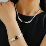Graduated Silver Bean Red Black Agate Bracelet-Gembea jewelry