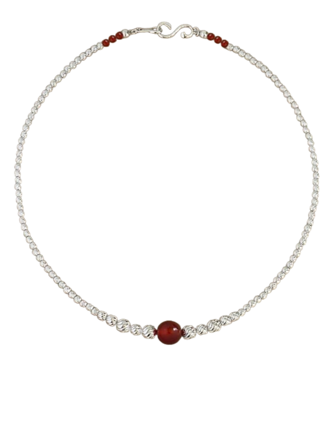 Graduated Silver Bean Red Black Agate Necklace gembea jewelry