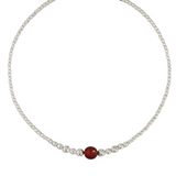 Graduated Silver Bean Red Black Agate Necklace gembea jewelry