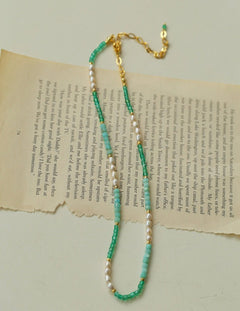 Green Agate Aquamarine Stone Beaded Necklace Gembea Jewelry
