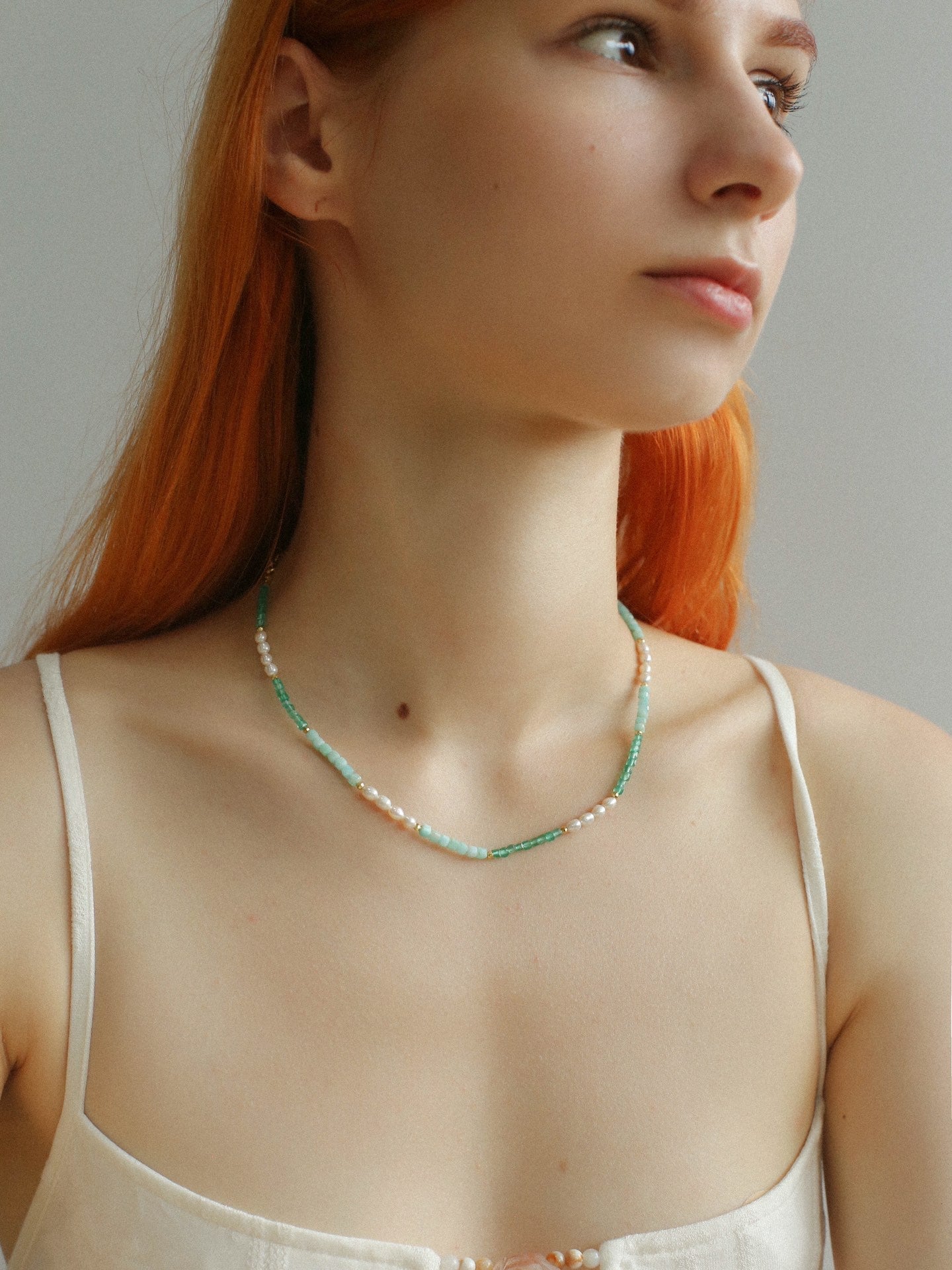 Green Agate Aquamarine Stone Beaded Necklace Gembea Jewelry