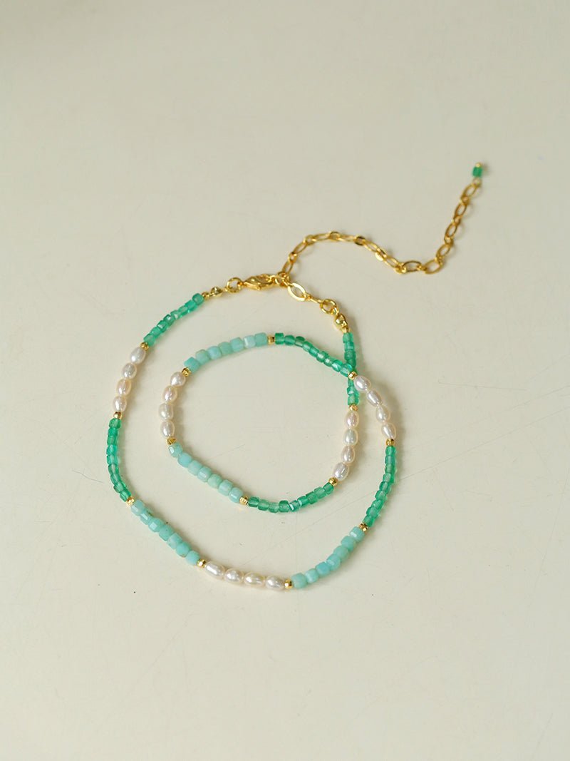 Green Agate Aquamarine Stone Beaded Necklace Gembea Jewelry