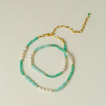 Green Agate Aquamarine Stone Beaded Necklace Gembea Jewelry