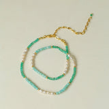 Green Agate Aquamarine Stone Beaded Necklace Gembea Jewelry
