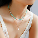 Green Agate Aquamarine Stone Beaded Necklace Gembea Jewelry