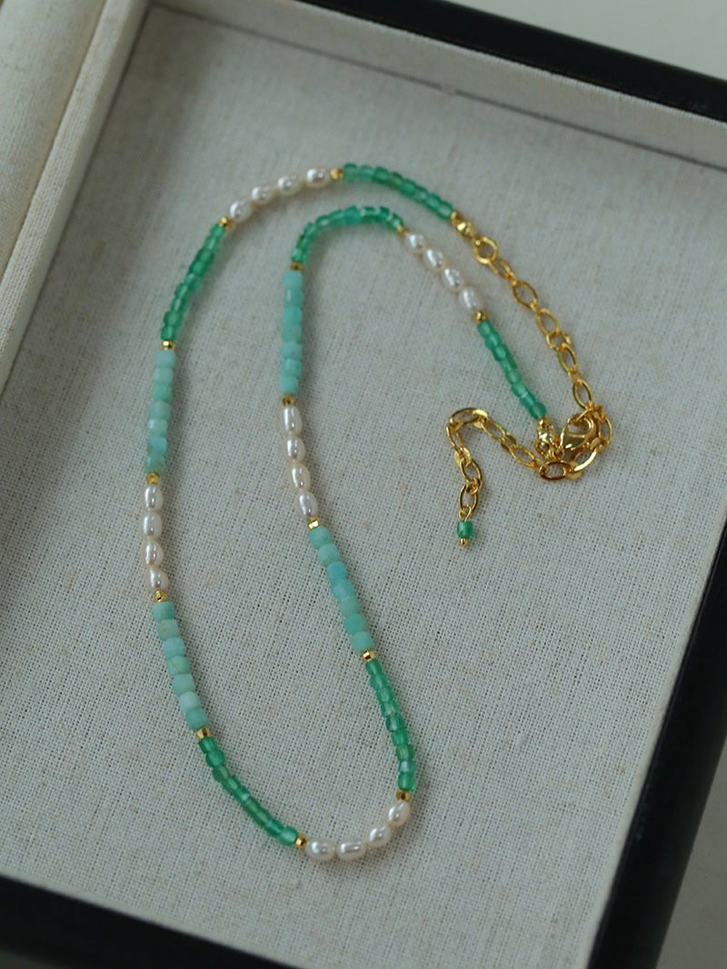 Green Agate Aquamarine Stone Beaded Necklace Gembea Jewelry