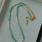 Green Agate Aquamarine Stone Beaded Necklace Gembea Jewelry