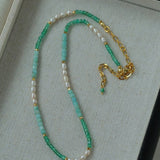 Green Agate Aquamarine Stone Beaded Necklace Gembea Jewelry
