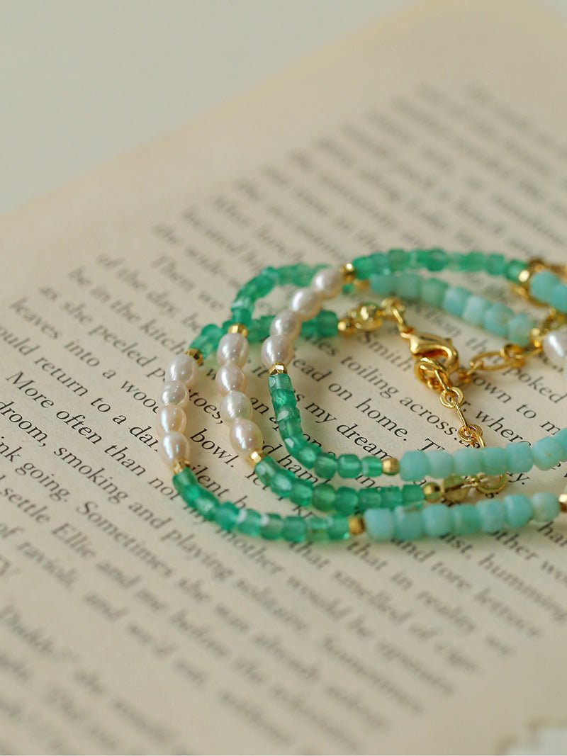 Green Agate Aquamarine Stone Beaded Necklace Gembea Jewelry
