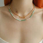 Green Agate Aquamarine Stone Beaded Necklace Gembea Jewelry