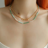 Green Agate Aquamarine Stone Beaded Necklace Gembea Jewelry