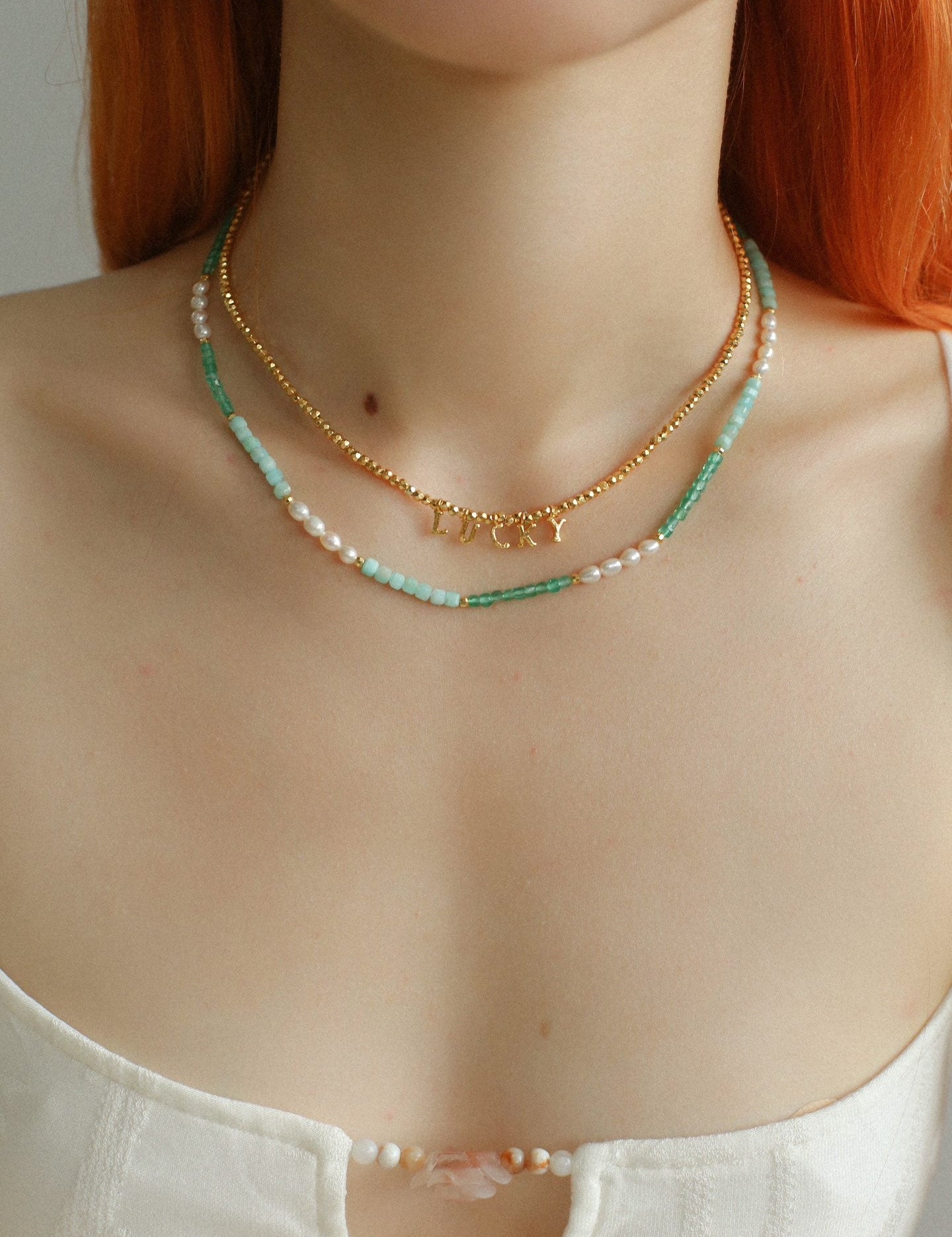 Green Agate Aquamarine Stone Beaded Necklace Gembea Jewelry