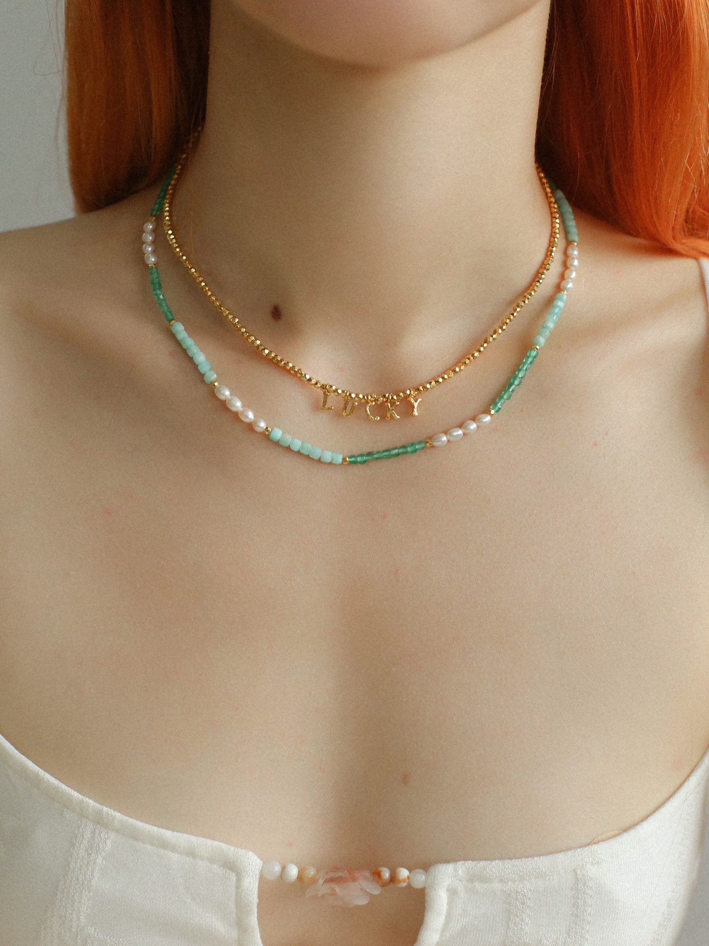 Green Agate Aquamarine Stone Beaded Necklace Gembea Jewelry