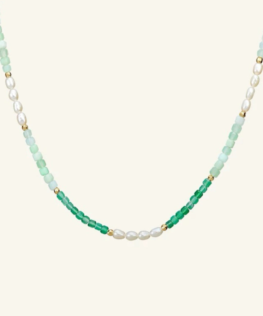 Green Agate Aquamarine Stone Beaded Necklace gembea jewelry