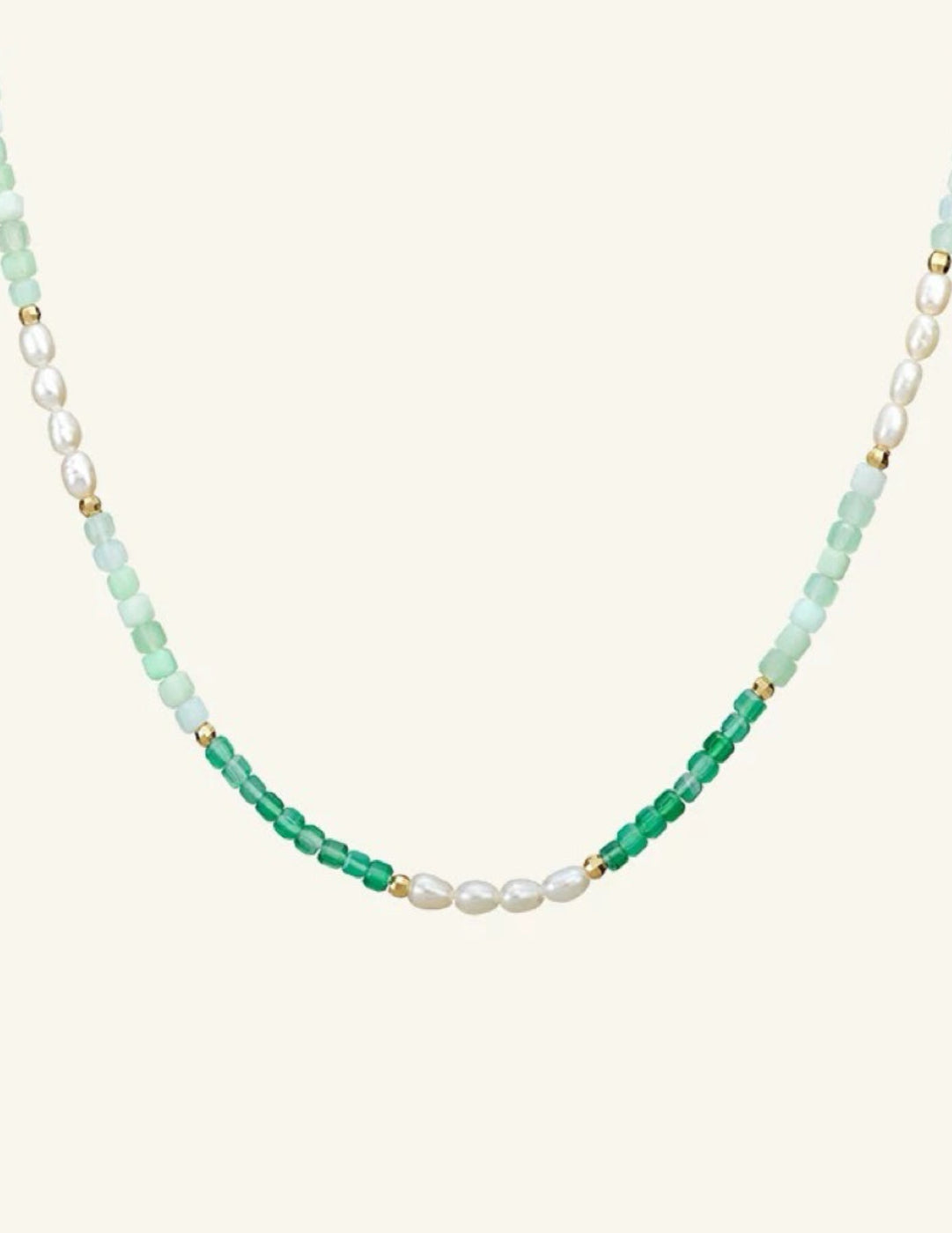 Green Agate Aquamarine Stone Beaded Necklace gembea jewelry