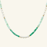 Green Agate Aquamarine Stone Beaded Necklace gembea jewelry