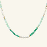 Green Agate Aquamarine Stone Beaded Necklace gembea jewelry