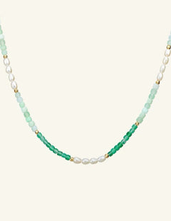 Green Agate Aquamarine Stone Beaded Necklace gembea jewelry