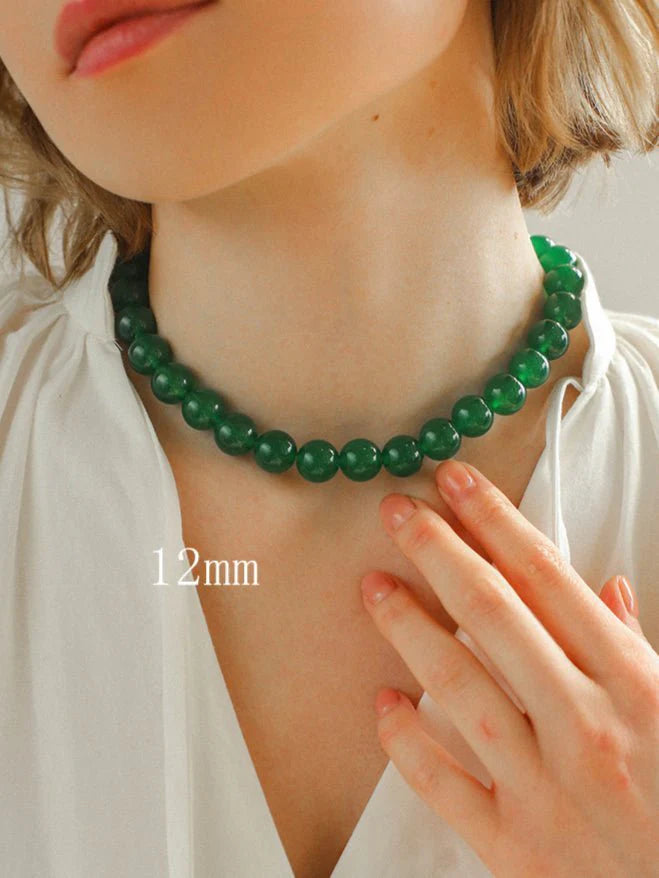 Green Agate Beaded Necklace 3mm/6mm/8mm/10mm/12mm-Gembea jewelry