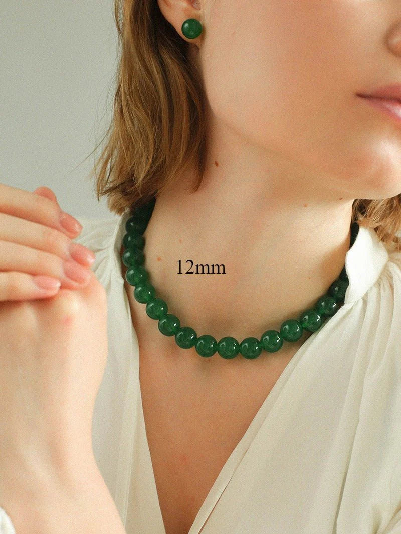 Green Agate Beaded Necklace 3mm/6mm/8mm/10mm/12mm-Gembea jewelry