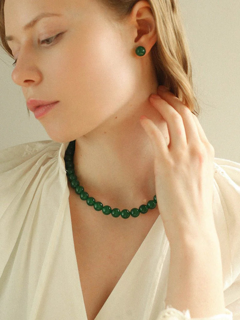 Green Agate Beaded Necklace 3mm/6mm/8mm/10mm/12mm-Gembea jewelry