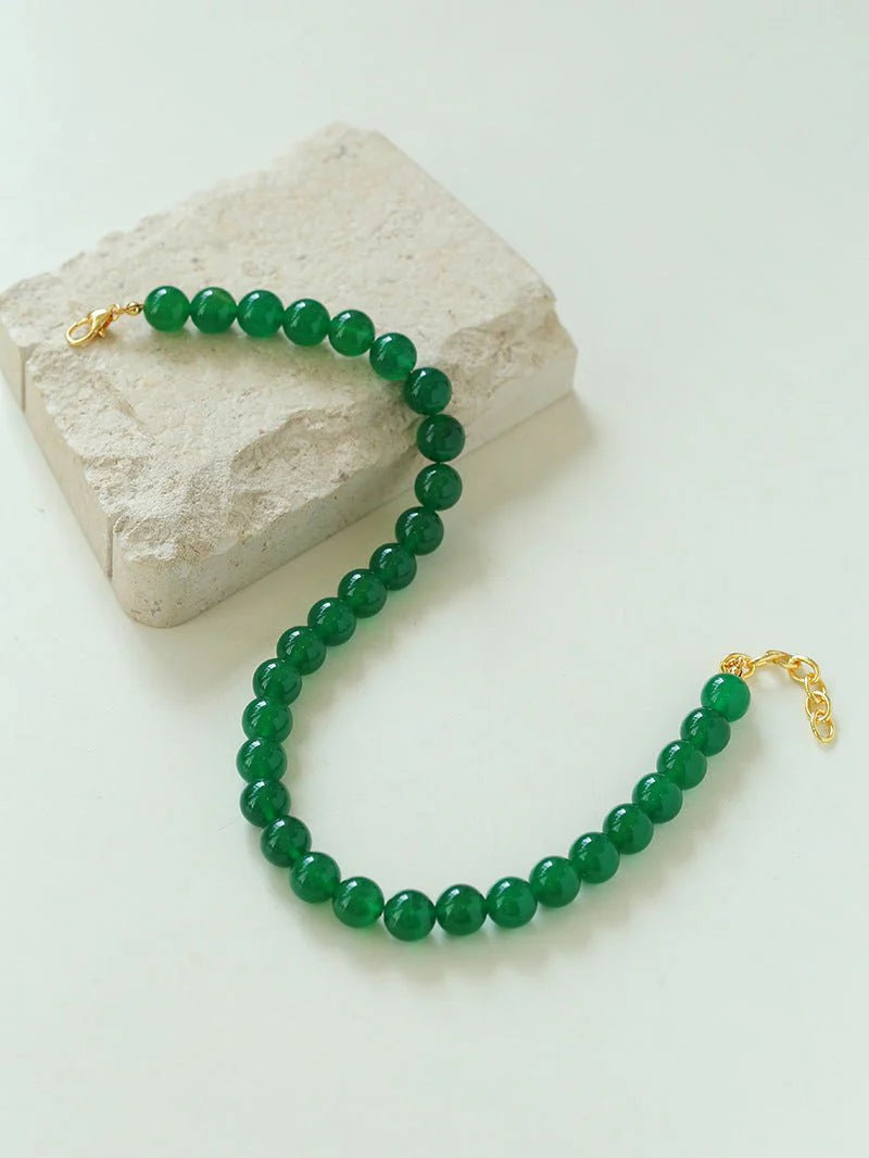 Green Agate Beaded Necklace 3mm/6mm/8mm/10mm/12mm-Gembea jewelry