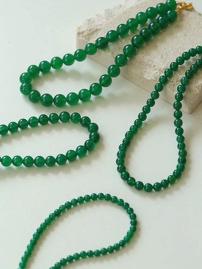 Green Agate Beaded Necklace 3mm/6mm/8mm/10mm/12mm-Gembea jewelry