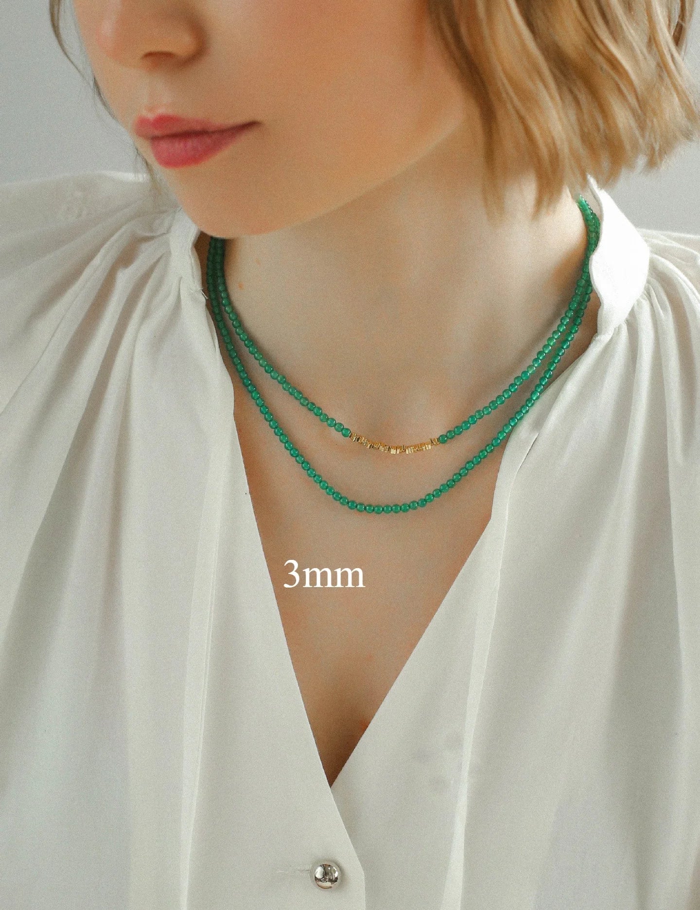 Green Agate Beaded Necklace 3mm/6mm/8mm/10mm/12mm-Gembea jewelry