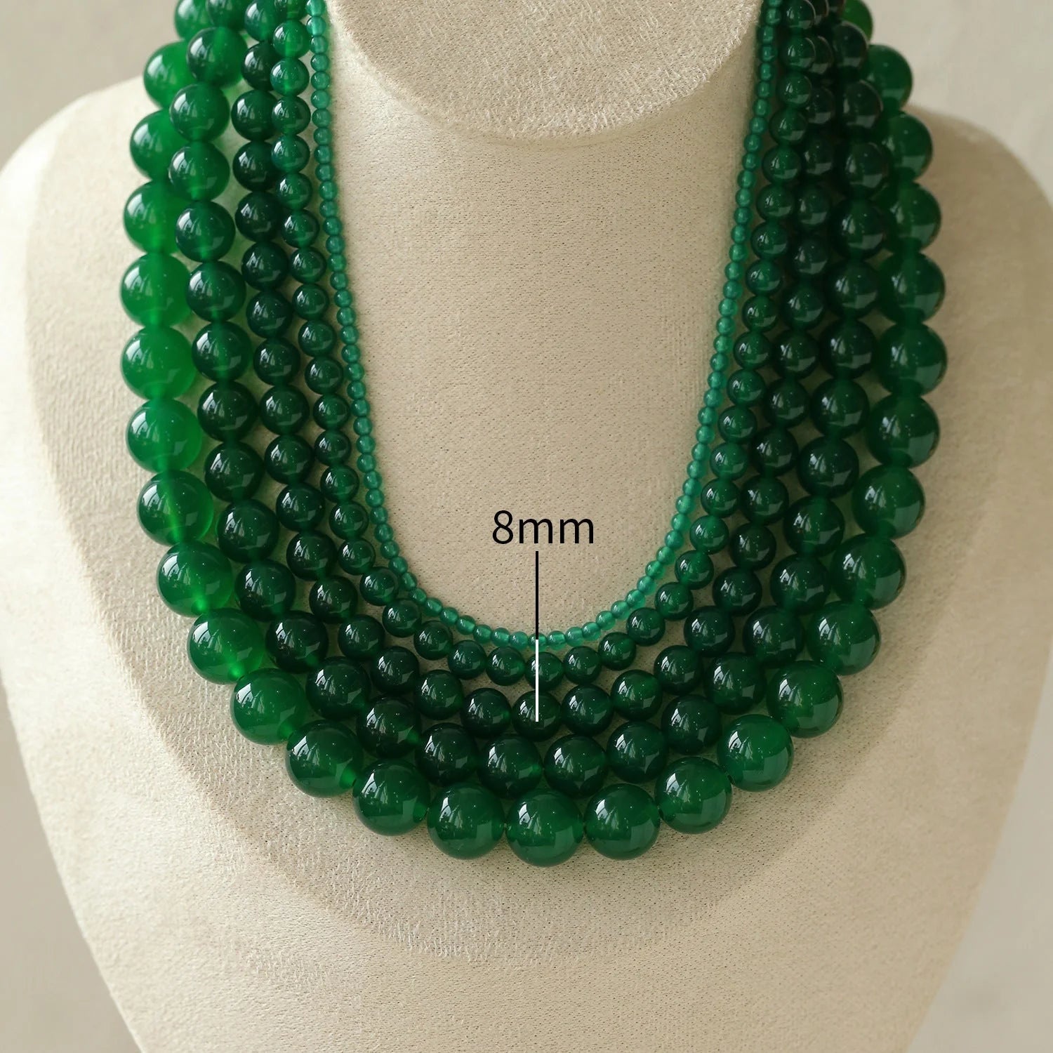Green Agate Beaded Necklace 3mm/6mm/8mm/10mm/12mm-Gembea jewelry