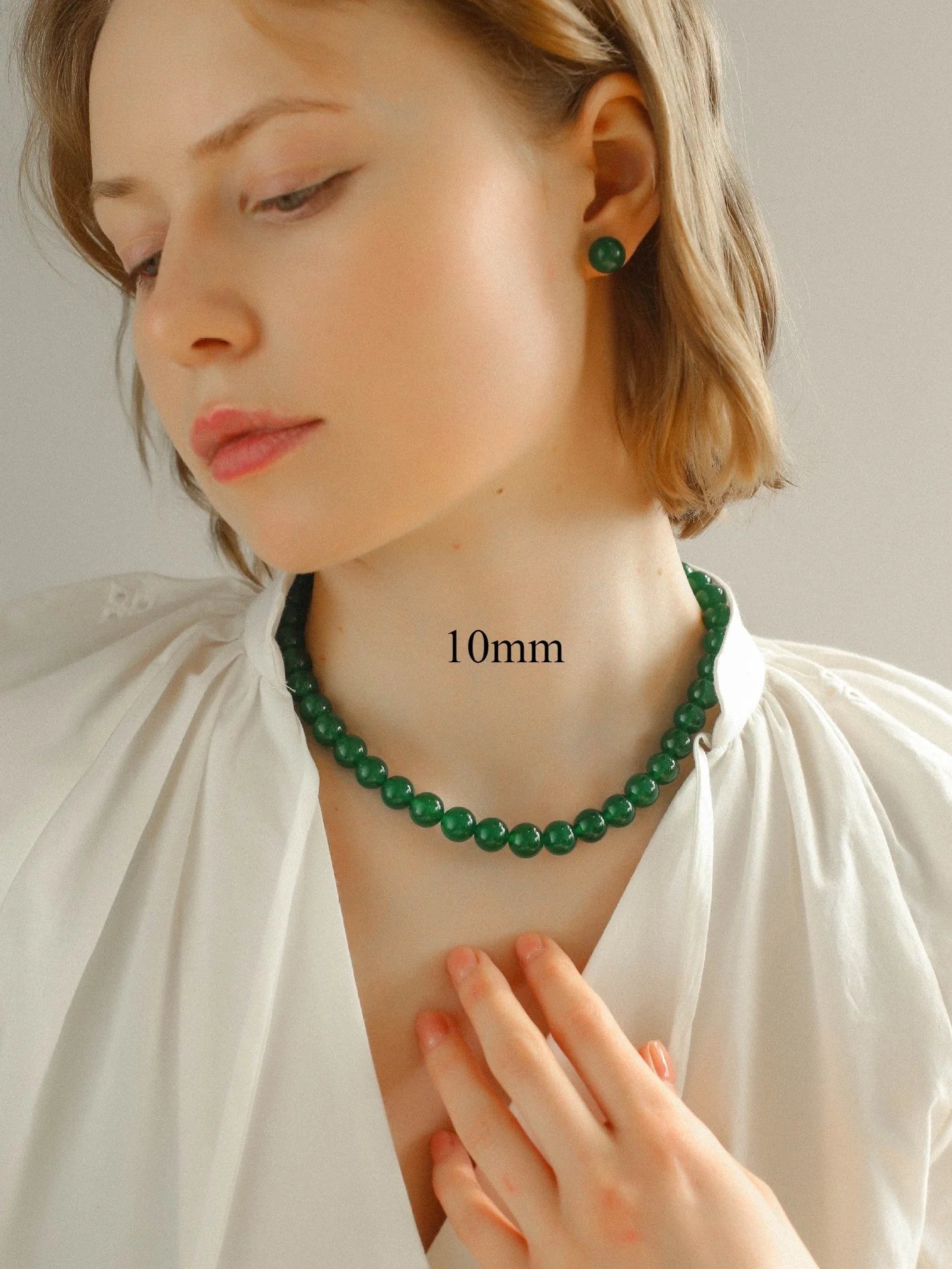 Green Agate Beaded Necklace 3mm/6mm/8mm/10mm/12mm-Gembea jewelry