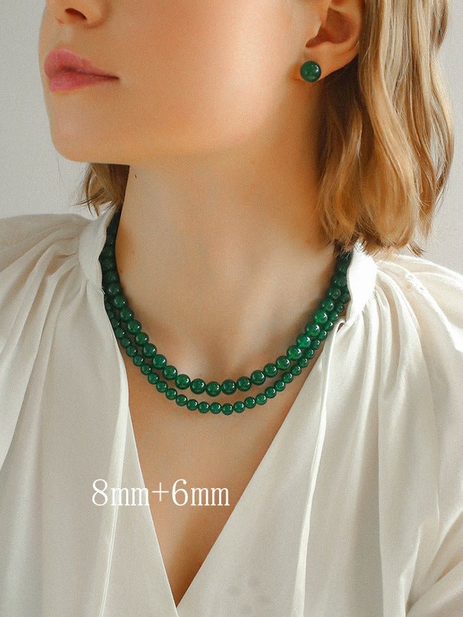 Green Agate Beaded Necklace 3mm/6mm/8mm/10mm/12mm-Gembea jewelry
