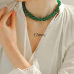 Green Agate Beaded Necklace 3mm/6mm/8mm/10mm/12mm-Gembea jewelry