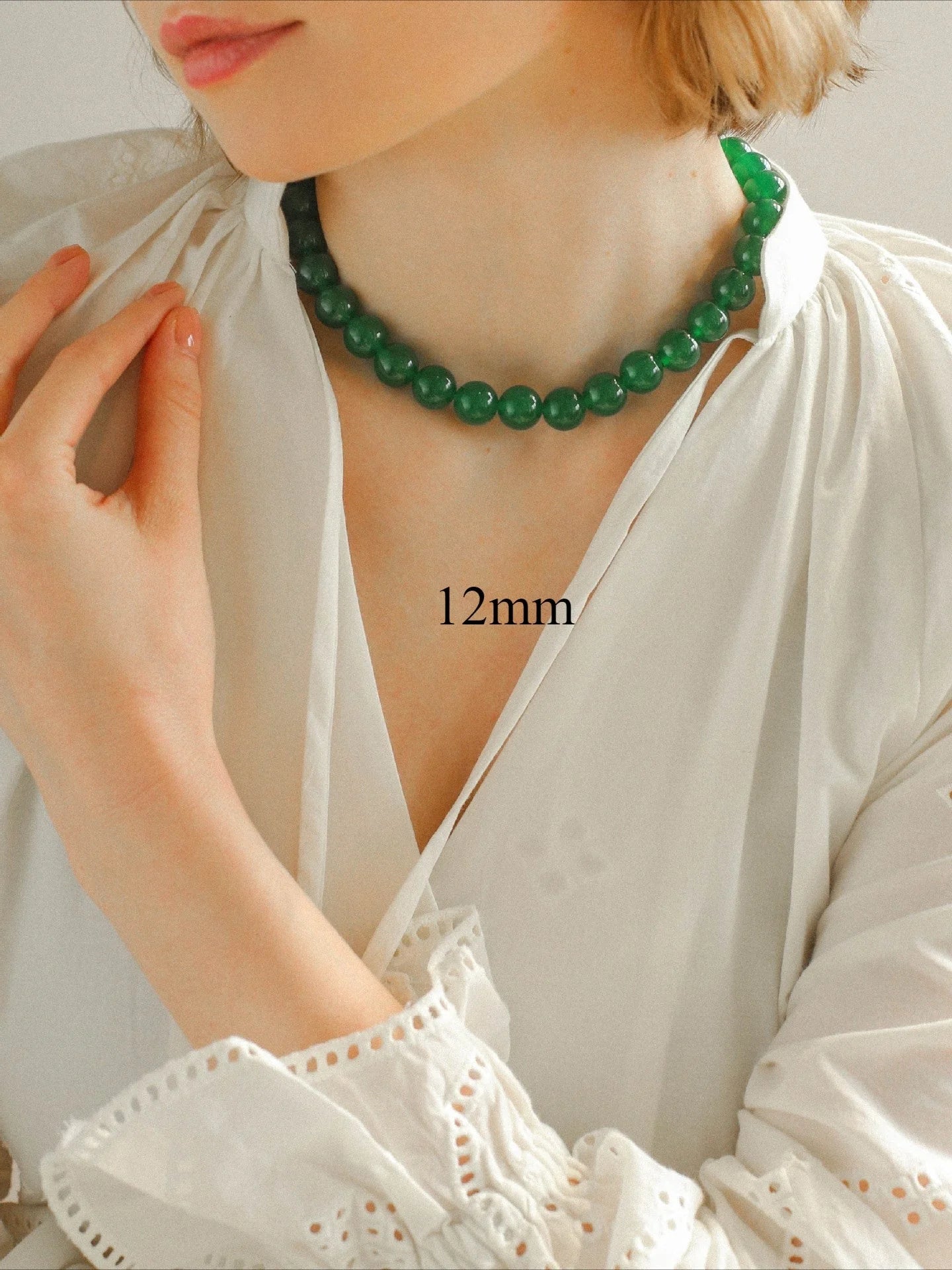 Green Agate Beaded Necklace 3mm/6mm/8mm/10mm/12mm-Gembea jewelry