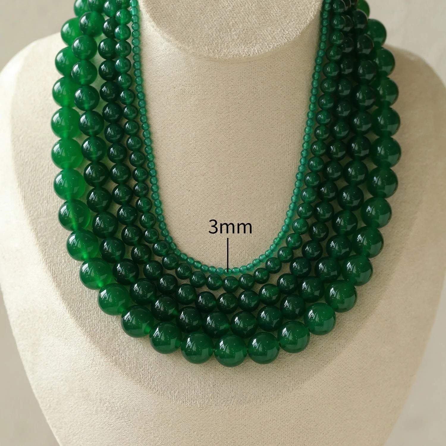 Green Agate Beaded Necklace 3mm/6mm/8mm/10mm/12mm-Gembea Jewelry