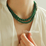 Green Agate Beaded Necklace 3mm/6mm/8mm/10mm/12mm-Gembea jewelry