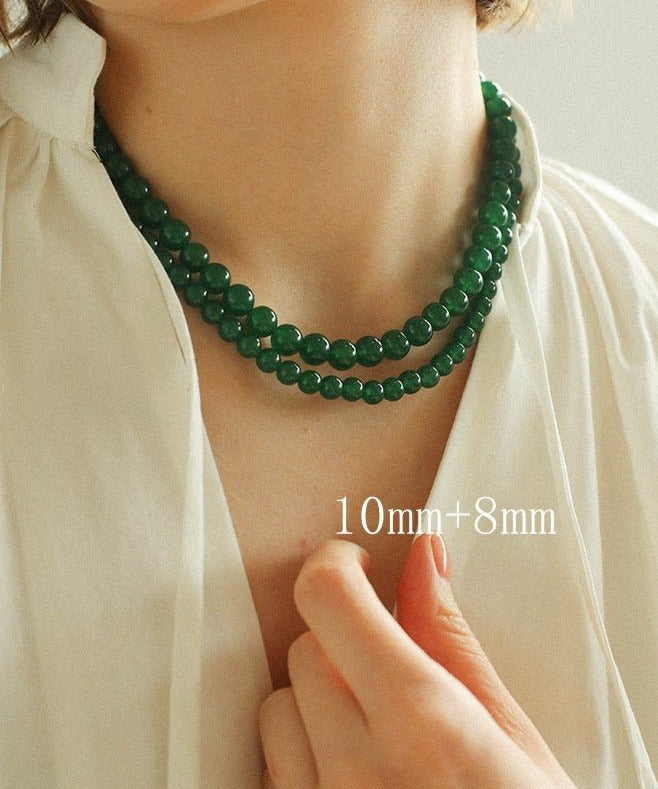 Green Agate Beaded Necklace 3mm/6mm/8mm/10mm/12mm-Gembea jewelry