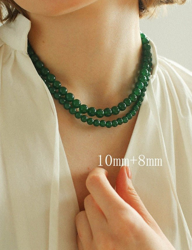 Green Agate Beaded Necklace 3mm/6mm/8mm/10mm/12mm-Gembea jewelry