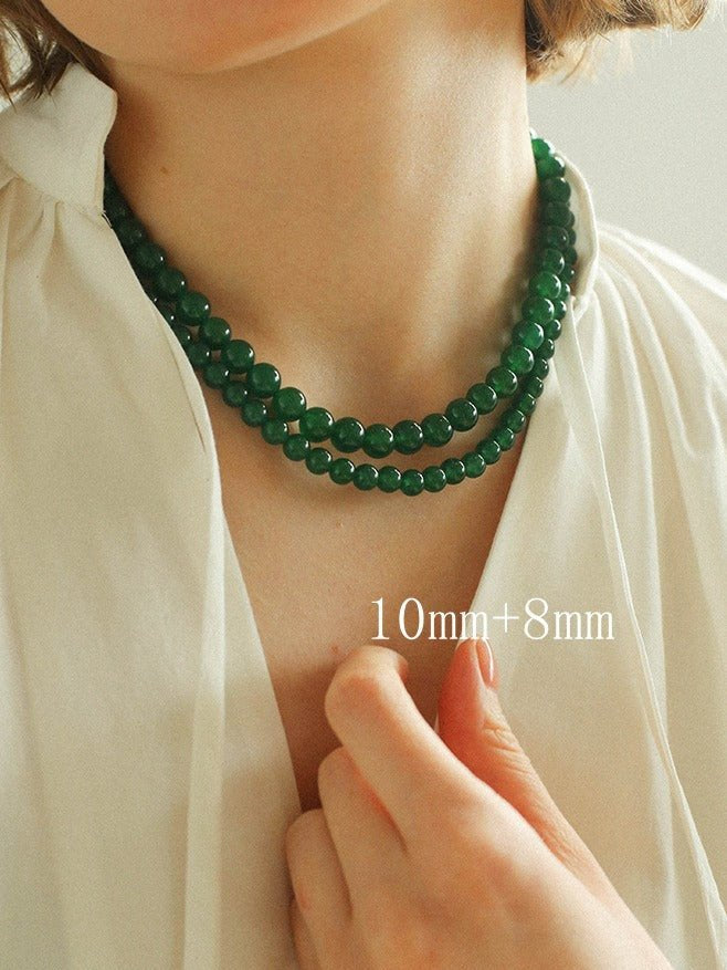 Green Agate Beaded Necklace 3mm/6mm/8mm/10mm/12mm-Gembea jewelry