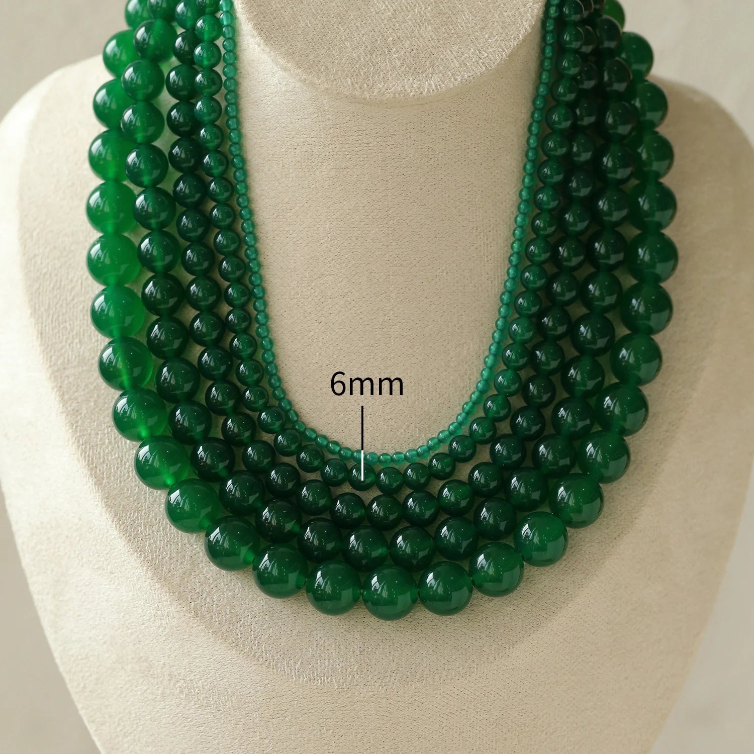 Green Agate Beaded Necklace 3mm/6mm/8mm/10mm/12mm-Gembea jewelry