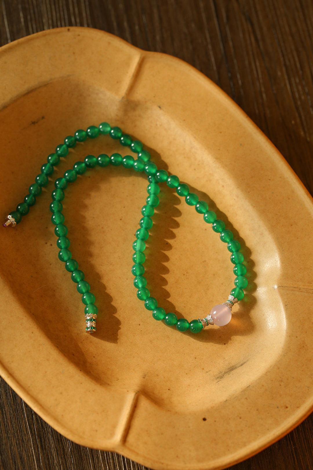 Spring Heartbeat Green Agate Necklace - Gembea Jewelry